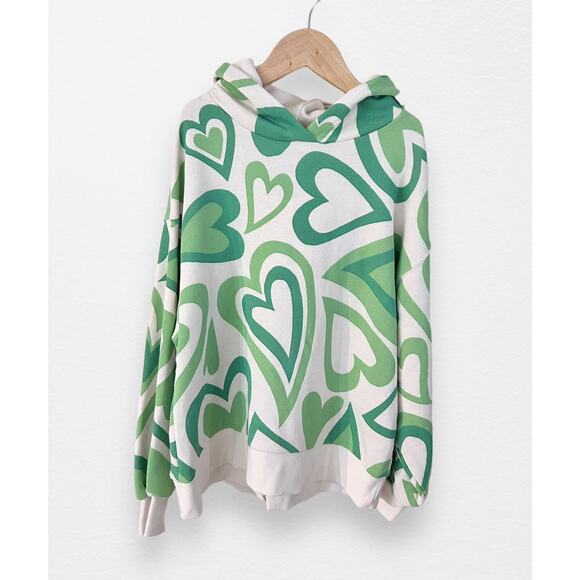 NWT Zara Green Hearts Hooded Sweatshirt, Size 9 - Picture 1 of 8